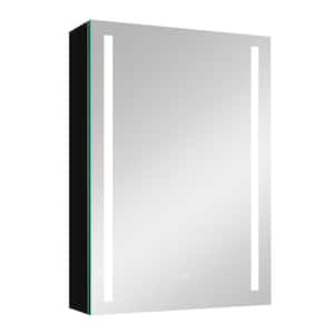20 in. W x 30 in. H Large Rectangular Matte Black (Right Open) Aluminum Surface Mount LED Medicine Cabinet with Mirror