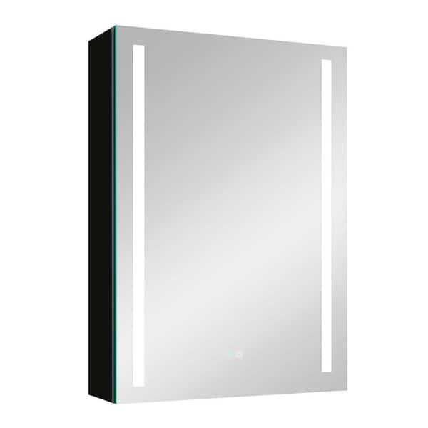 Boyel Living 20 in. W x 30 in. H Large Rectangular Matte Black (Right Open) Aluminum Surface Mount LED Medicine Cabinet with Mirror
