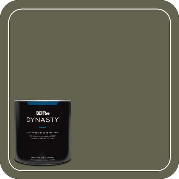 BEHR DYNASTY 1 qt. #N350-7A Mountain Olive One-Coat Hide Satin Enamel Interior Stain-Blocking Paint & Primer