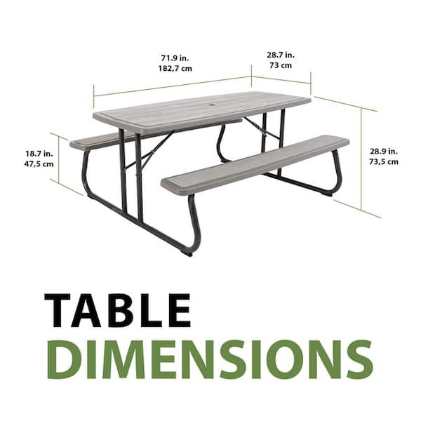 72 in. Bronze Sand Rectangle Steel Frame Picnic Table in Storm Dust Rough Cut Color, Folding