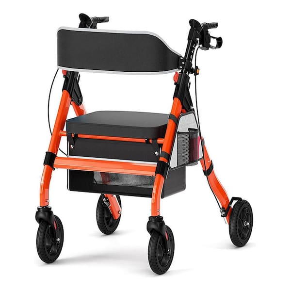 Foldable Rollator Walker w/ Seat for Seniors –450lb Capacity, 8" Wheels, 18" Seat, 6-Position Height,Heavy-Duty Aluminum