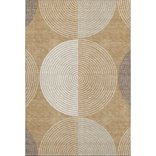 Mayfield Premium Machine Washable Abstract AMF2281 Gold 3 ft. x 5 ft. Area Rug