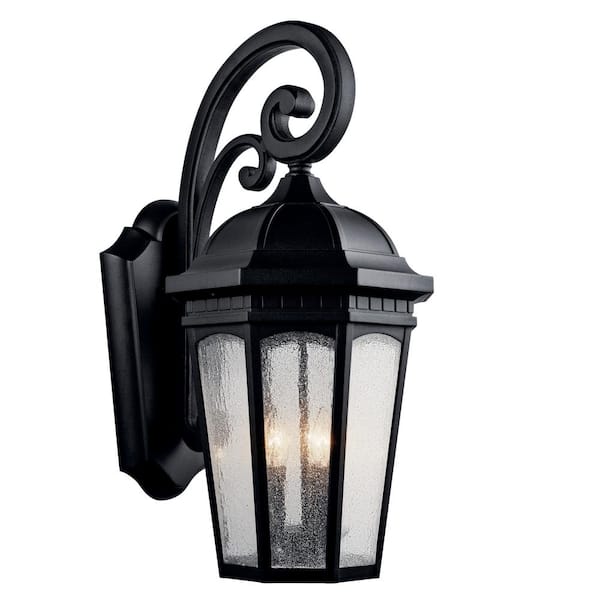 Courtyard 3-Light Textured Black Outdoor Hardwired Wall Lantern Sconce with No Bulbs Included (1-Pack)