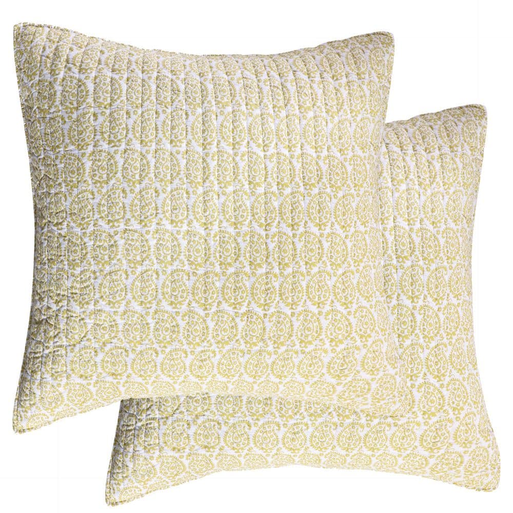 Saffron Yellow and White Cotton Paisley Euro Shams Set