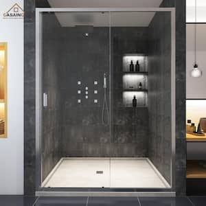 60 in. W x 72 in. H Framed Single Sliding Shower Door in Brushed Nickel with Clear Shower Glass