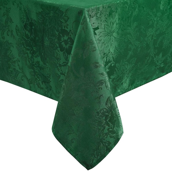 Poinsettia Elegance Jacquard Holiday Tablecloth, Green - 60"W x 102"L