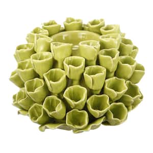 Open Coral Lime Green Ceramic Candle Holder