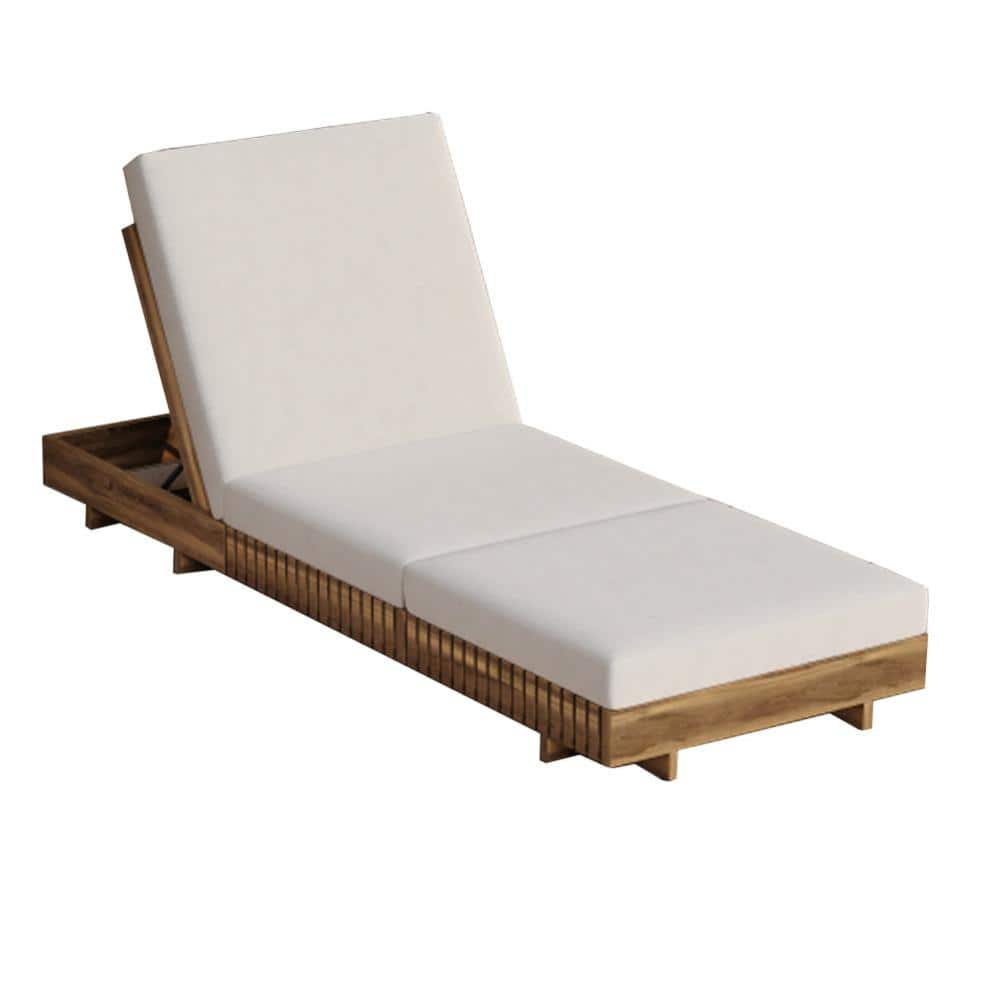 Brown 1-Piece Acacia Wood Outdoor Patio Chaise Lounge with White Cushions price history on PriceWatchPro