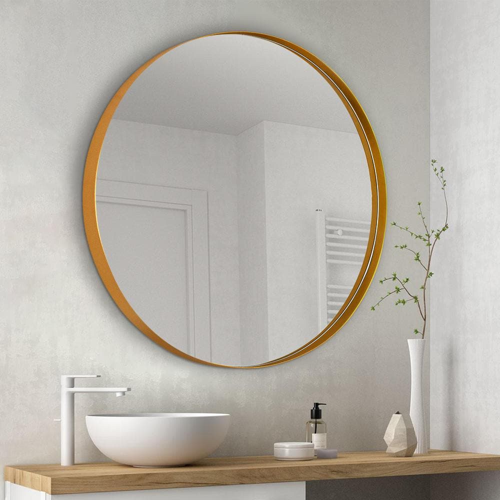 PRIMEPLUS 30 in. W x 30 in. H Large Round Mirror Metal Framed Mounted ...