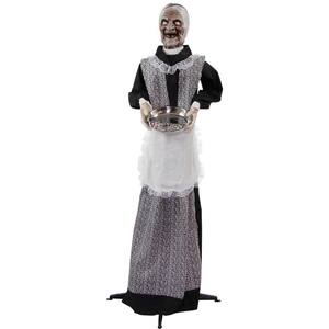 5 ft. Emma the Animated Zombie Housemaid Holding a Tray, Indoor or Covered Outdoor Halloween Decoration
