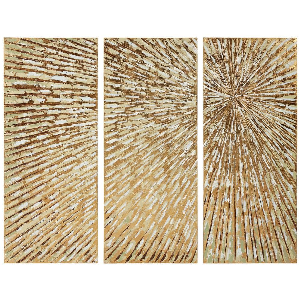Sunshine Abstract Gold and Cream Hand Painted Canvas Triptych