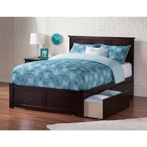 Madison Full Platform Bed with Flat Panel Foot Board and 2-Urban Bed Drawers in Espresso