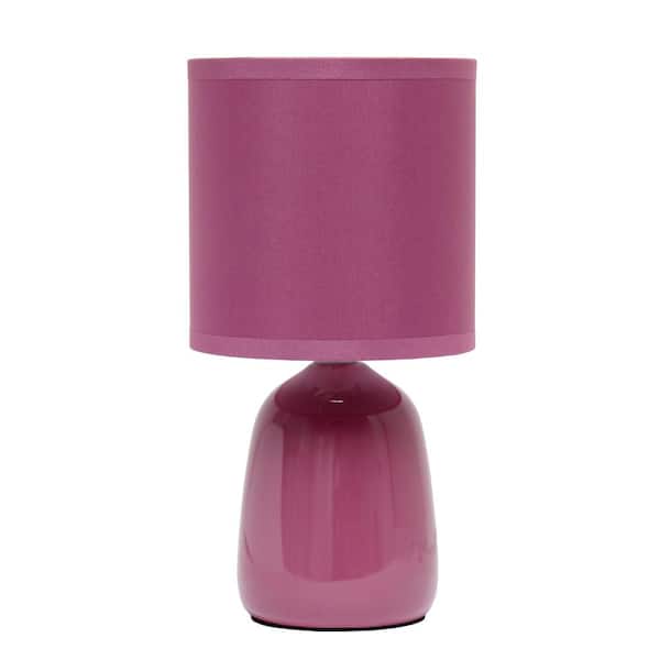 Simple Designs 10.04 in. Mauve Tall Traditional Ceramic Thimble Base Bedside Table Desk Lamp with Matching Fabric Shade