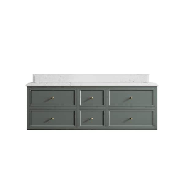 Willow Collections Roswell 60 in. W x 22 in. D x 36 in. H Double Sink Bath Vanity in Pewter Green with 1.5 in. Empira White qt. Top