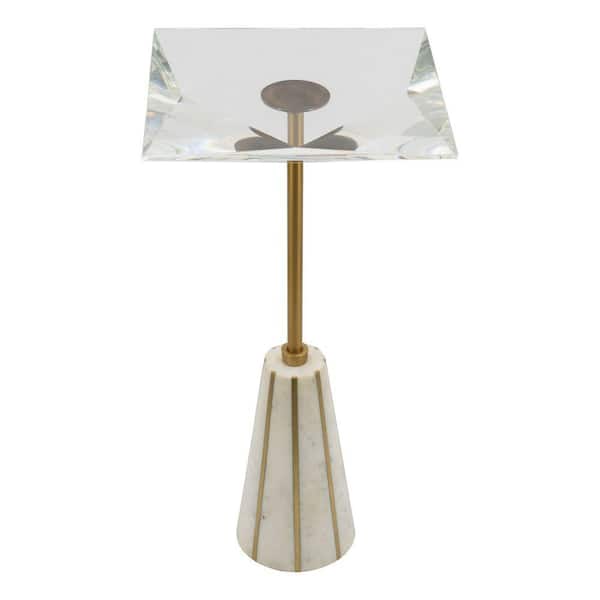 Benjara 13 in. White and Gold Square Marble Top End Table