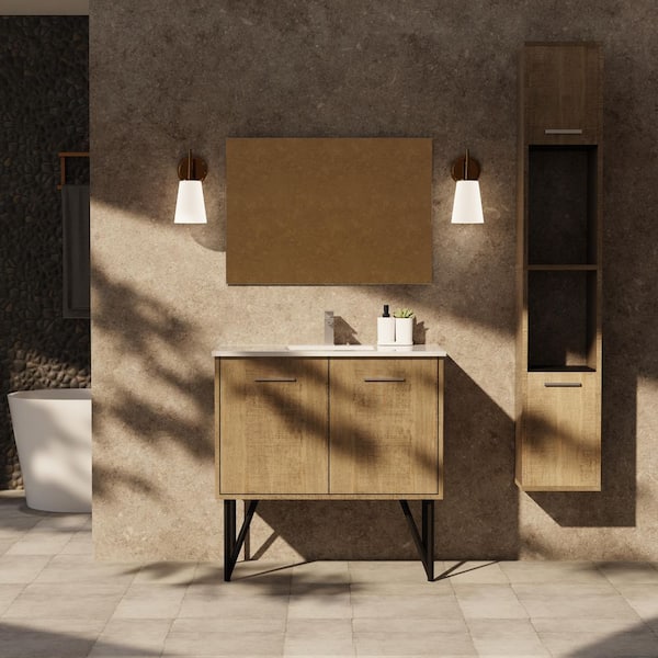 Lancy 36 in W x 20 in D Rustic Acacia Bath Vanity and White Quartz Top