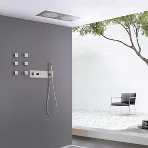 Ceiling Mount LED Thermostatic Single Handle 4-Spray Patterns Shower Faucet 6.8 GPM with Body Spray in Brushed Nickel
