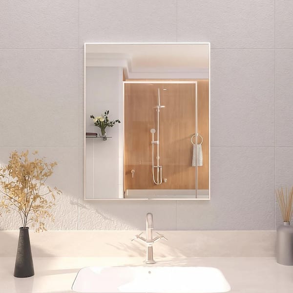 24 in. W. x 30 in. H Rectangular Framed Wall Bathroom Vanity Mirror in Brushed Nickel