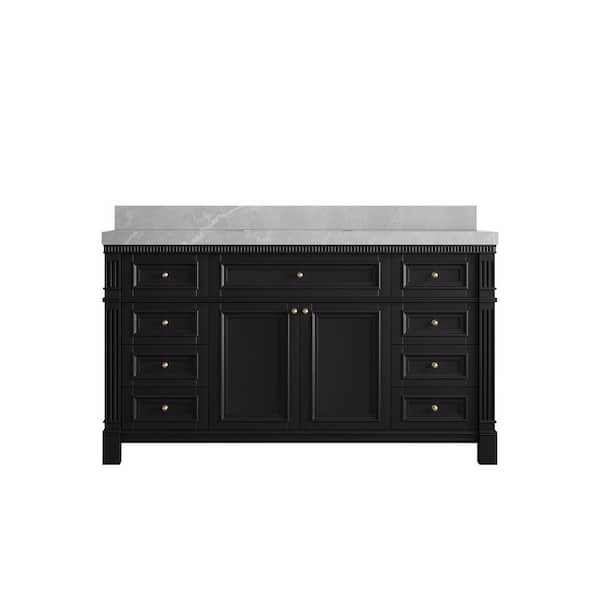 Willow Collections Paris 60 in. W x 22 in. D x 36 in. H Single Sink Bath Vanity in Black with 2 in. Pearl Gray qt. Top