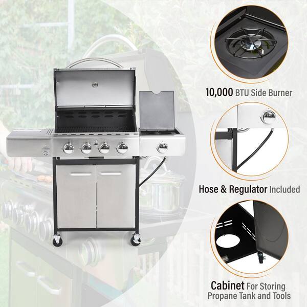 Patio Propane GAS Grill with 4 Burners & A Side Burner-Captiva Designs