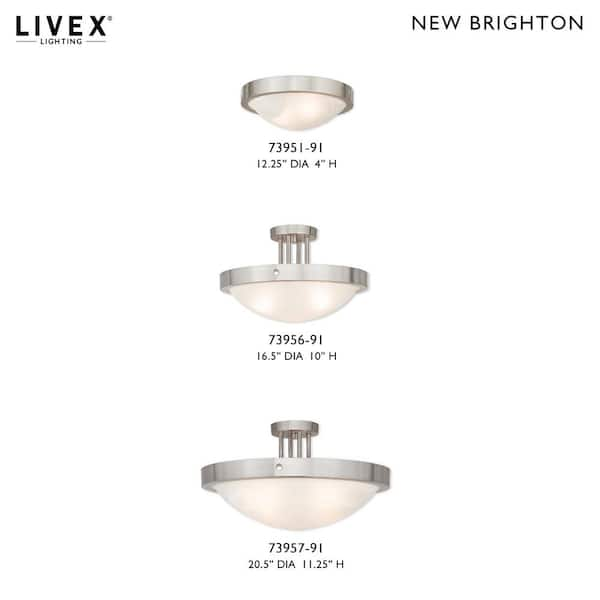 Livex Lighting New Brighton 3 Light Brushed Nickel Flush Mount 73956-91 -  The Home Depot