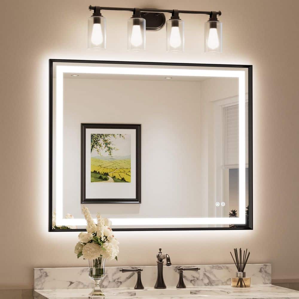 40 in. W x 32 in. H Rectangular Framed LED Lighted Bathroom Vanity Mirror with Light in Black with Backlit and Anti-Fog price history on PriceWatchPro