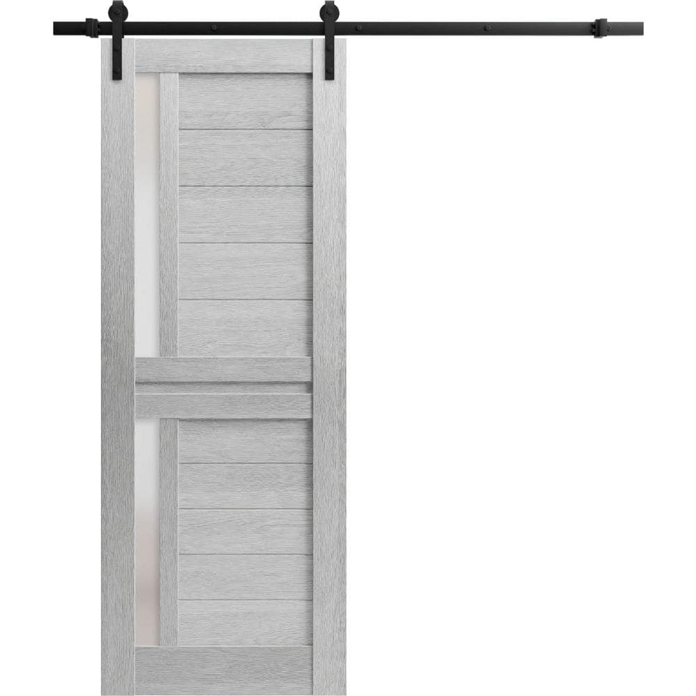 Assembly Required 18 in. x 84 in. 1-Panel Frosted Glass Light Grey Oak Solid Wood Sliding Barn Door with Hardware Kit price history on PriceWatchPro