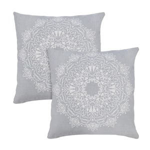 Mandala Gray Floral Hand-Woven 20 in. x 20 in. Indoor Throw Pillow Set of 2