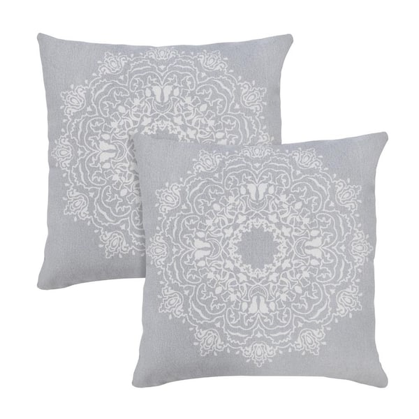 Unbranded Mandala Gray Floral Hand-Woven 20 in. x 20 in. Indoor Throw Pillow Set of 2