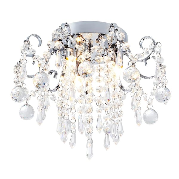 aiwen 12 in. Modern 3-Light Chrome Crystal Flush Mount Lighting Raindrop Ceiling Fixture