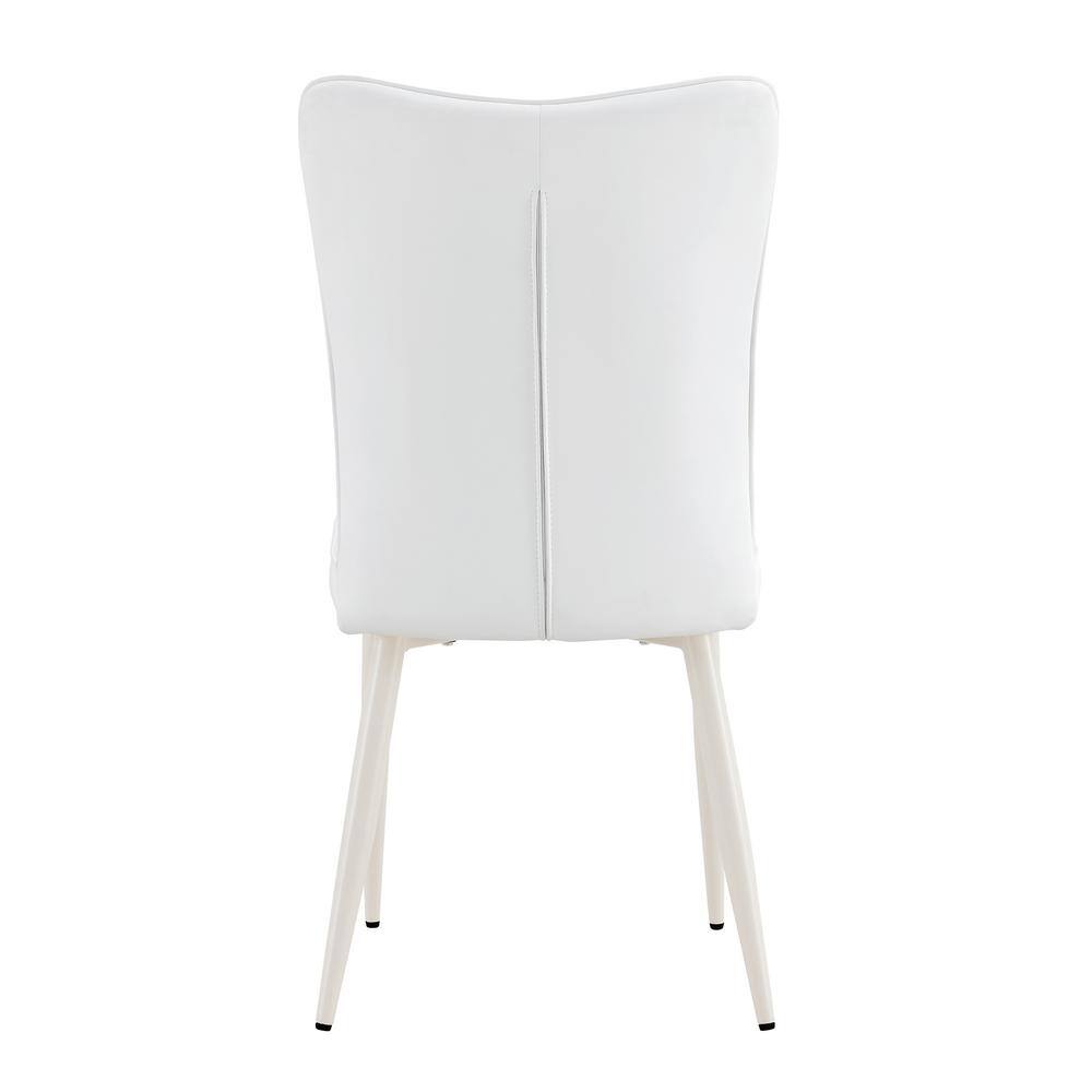 White Faux Leather High Back Armless Dining Chairs with Metal Legs, Set of 4