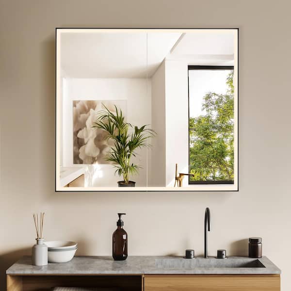 Altair Fenice 36 in. W x 32 in. H Rectangular Aluminum Medicine Cabinet with Mirror