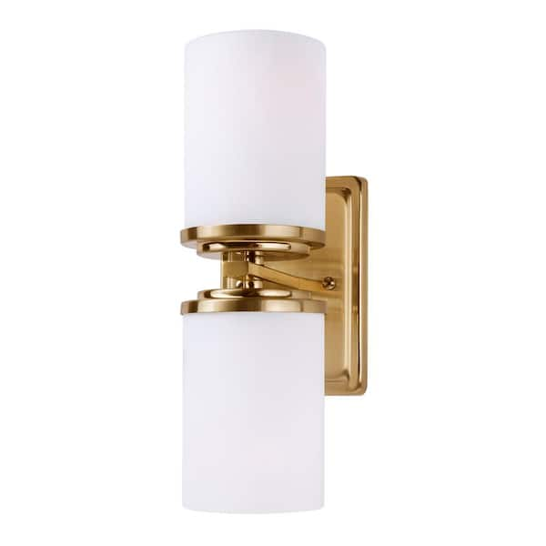 Duo 2-Light Soft Gold Wall Sconce Vanity Light with Satin Opal Glass ...