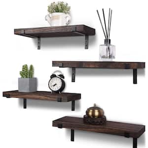 17 in. W x 6 in. D Brown Floating Decorative Wall Shelf (Set of 4 ...