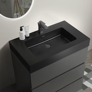 30 in. W x 18.1 in. D x 37 in. H Freestanding Bath Vanity in Space Grey with Matt Black 1 Sink Solid Surface Top