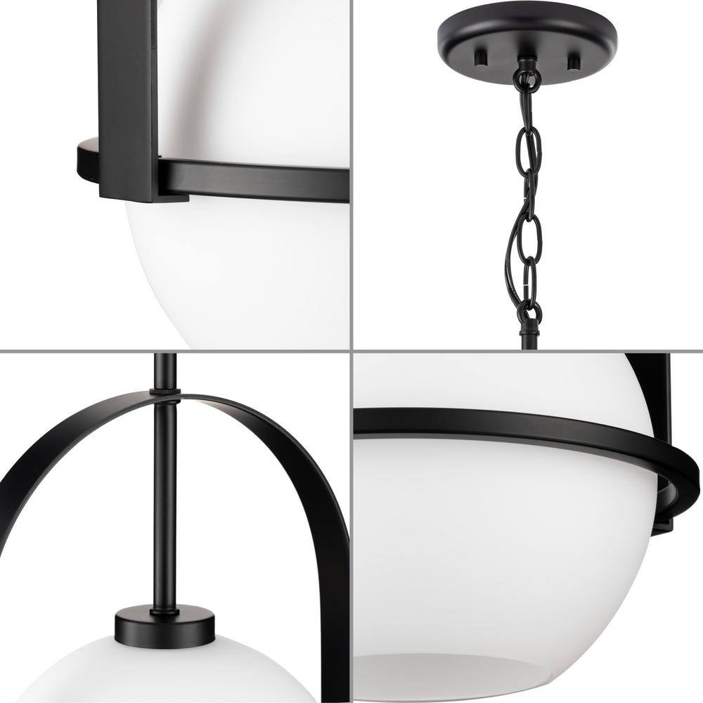Matte Black Globe Pendant with Opal Glass Shade