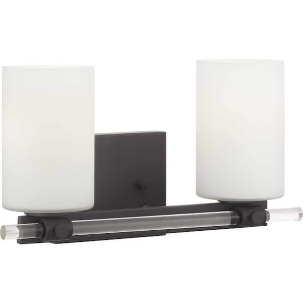 Lisbon Collection 2-Light Matte Black Etched Opal Glass Luxe Bath Vanity Light