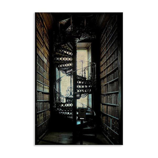 Vintage Library Spiral Stairs by Graffi tee Studios Unframed Architecture Graphic Art Print 45 in. x 30 in.