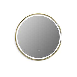Palme 24 in. W x 24 in. H Small Round Aluminum Framed LED Lighting Wall Bathroom Vanity Mirror in Brushed Gold
