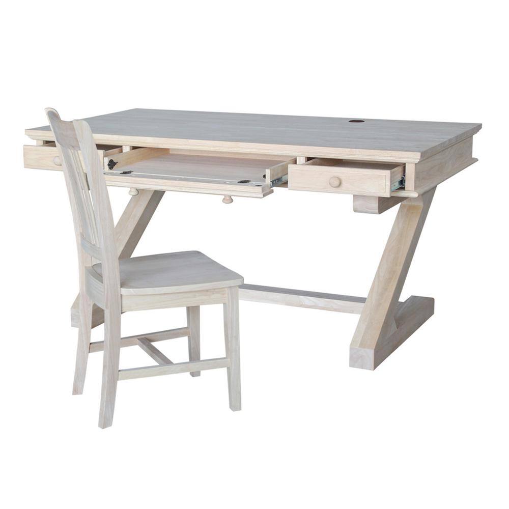 Elegant White Executive Hardwood Desk with Drawer and Keyboard Tray, 60"W