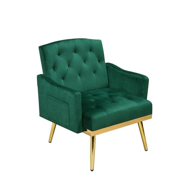 anpport 36 in. Classic Green Velvet Arm Chair with Metal Legs