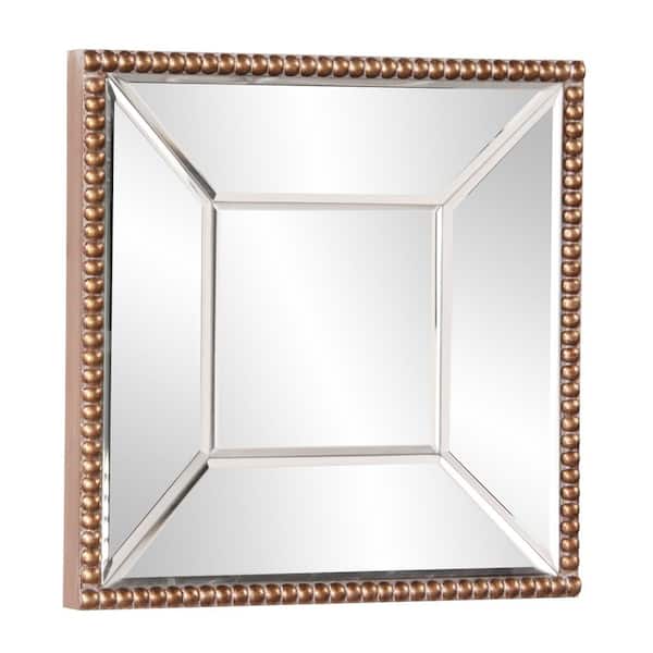 Marley Forrest - Small Square Champagne Silver Beaded Frame Beveled Glass Contemporary Mirror (12 in. H x 12 in. W)
