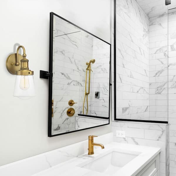 Designers Fountain Taylor 5.25 in. 1-Light Old Satin Brass Industrial Wall Sconce with Clear Glass Shade