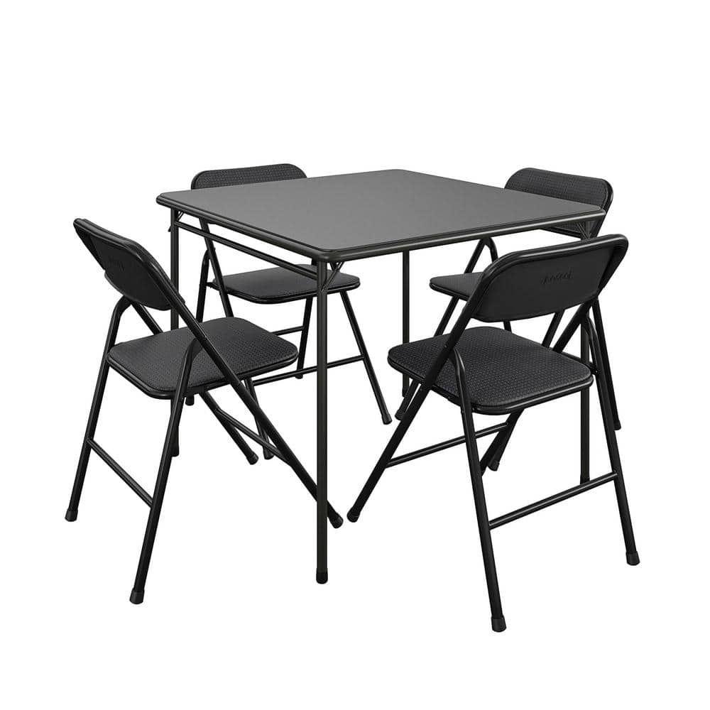 Cosco 5-Piece Black Folding Fabric Dining Set and 34 in. Vinyl Card Table 14551TMS1E