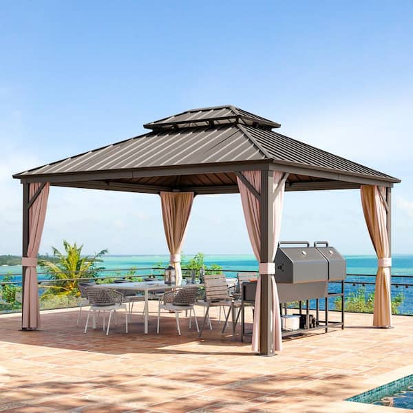 14 ft. x 12 ft. Aluminum Outdoor Gazebo with Double Galvanized Steel Roof