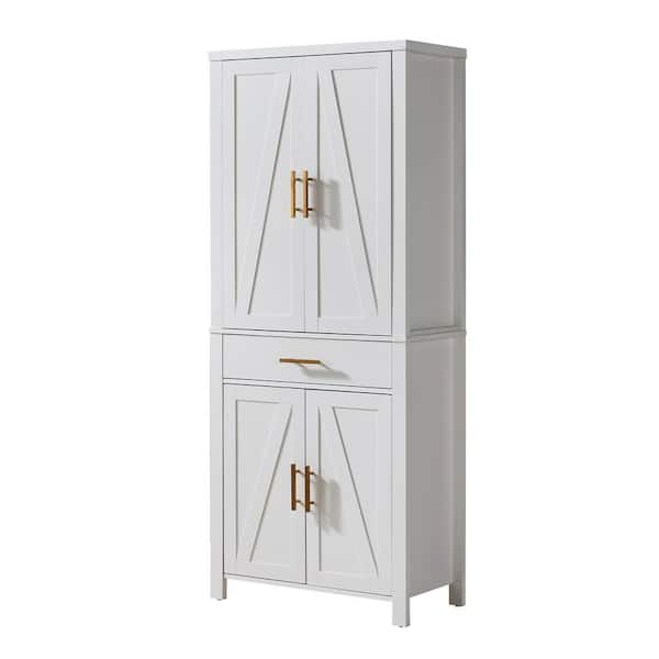Signature Home SignatureHome 16 in. W Rectangle White Wood 1 Drawer 4 Door No Desk Kitchen Pantry Hutch with Storage (30Lx16Wx72H)