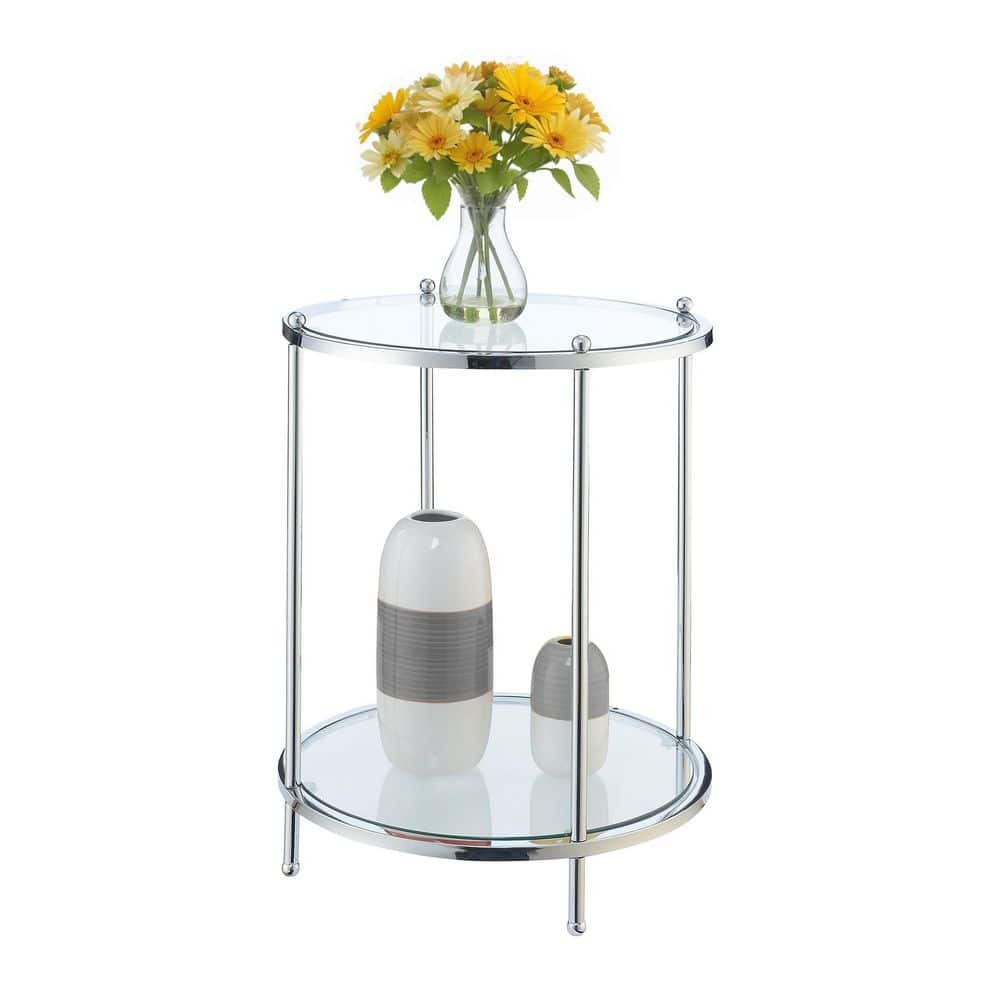 Royal Crest 18 in. Chrome Standard Height Round Glass Top End Table - thumbnail 7