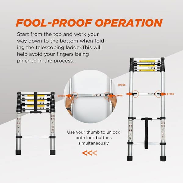 8.5 ft. Telescoping Aluminum Extension Ladder with Triangle Stabilizer, Multi-Purpose Folding Ladder 330 lbs.