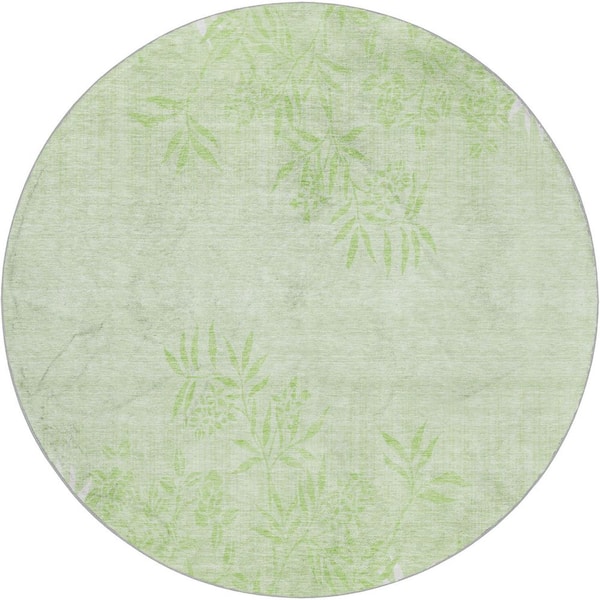Dream Shag Premium Machine Washable Abstract ADS673 Mint 8 ft. x 8 ft. Round Rug