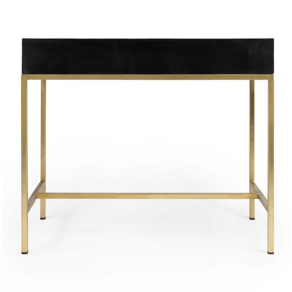 Black Bone Inlay Writing Desk with Drawer, 36"